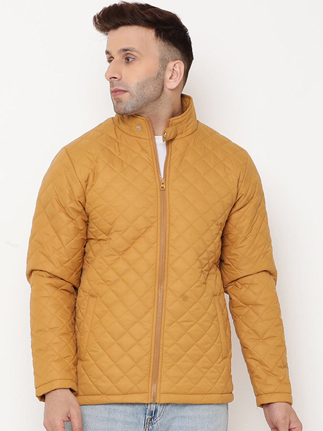 

9ty3ree Mock Collar Insulator Quilted Jacket, Mustard