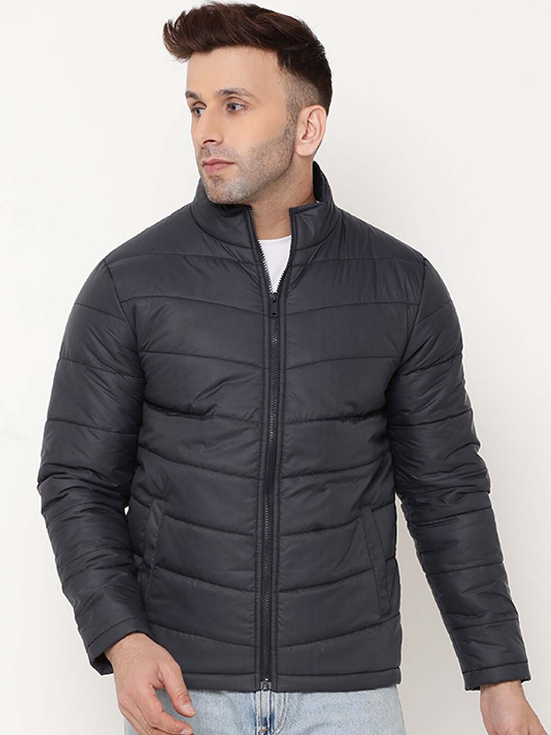 

9ty3ree Mock Collar Insulator Puffer Jacket, Navy blue