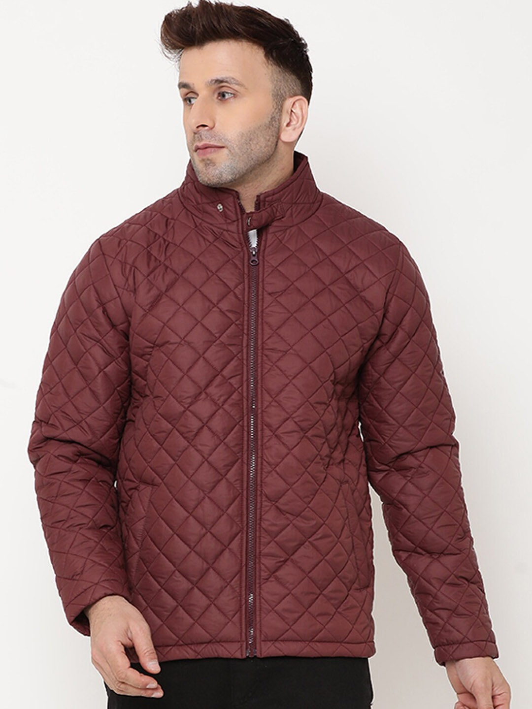 

9ty3ree Insulator Mock Collar Quilted Jacket, Maroon