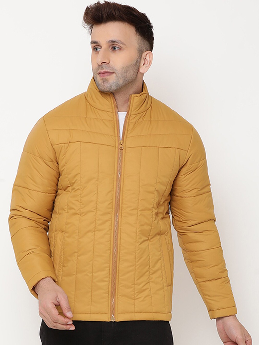 

9ty3ree Mock Collar Insulator Puffer Jacket, Mustard