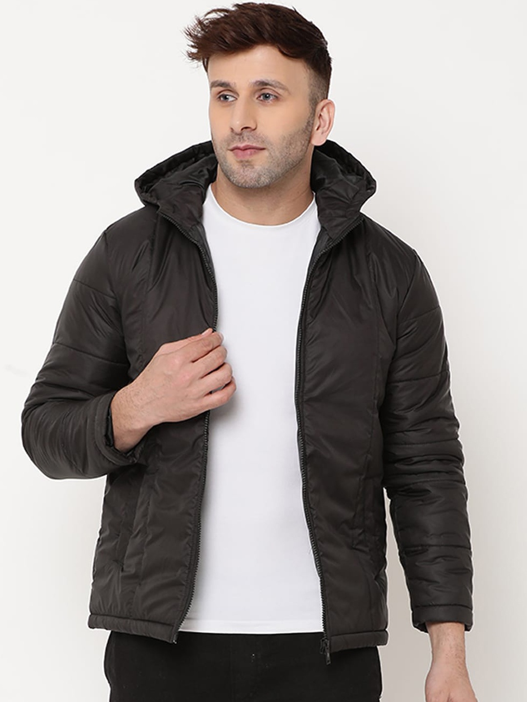 

9ty3ree Hooded Insulator Bomber Jacket, Black
