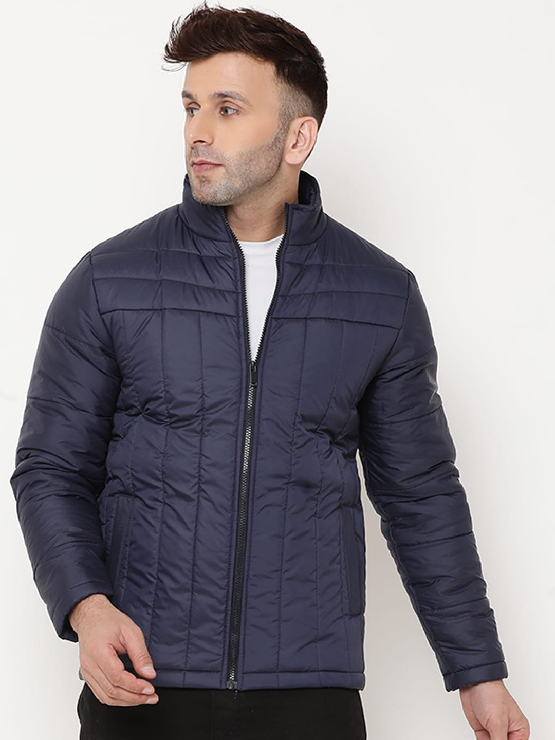 

9ty3ree Mock Collar Insulator Padded Jacket, Navy blue