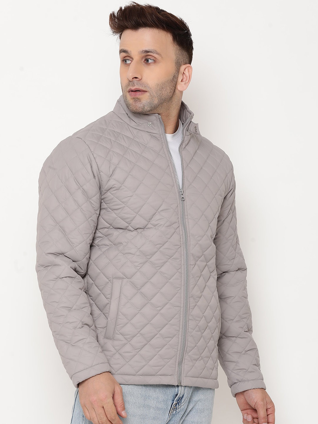 

9ty3ree Mock Collar Insulator Quilted Jacket, Grey