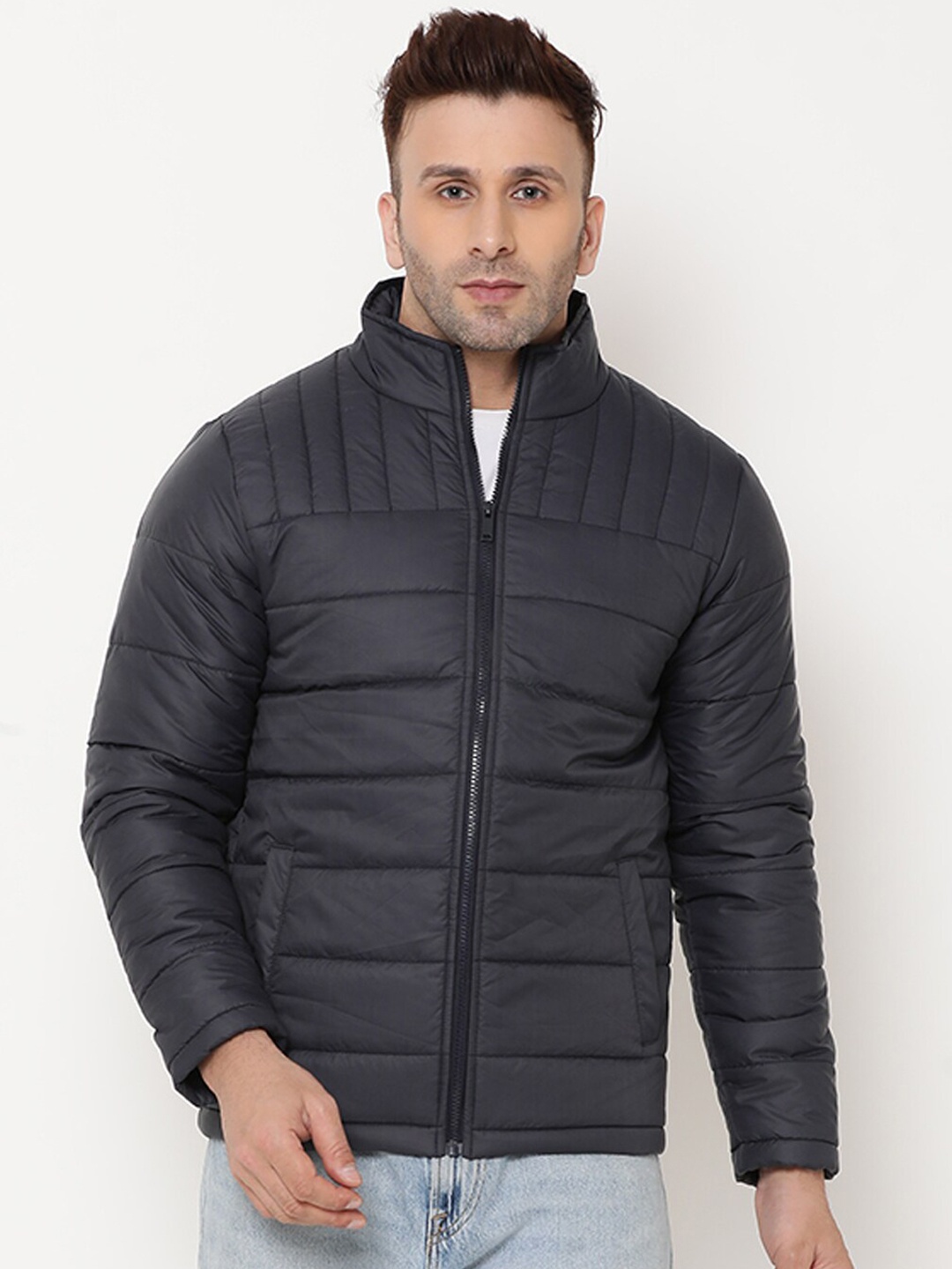 

9ty3ree Mock Collar Insulator Padded Jacket, Navy blue