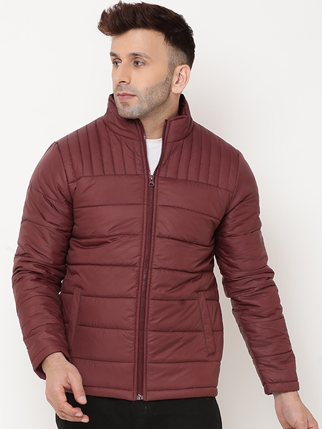 

9ty3ree Mock Collar Insulator Puffer Jacket, Maroon