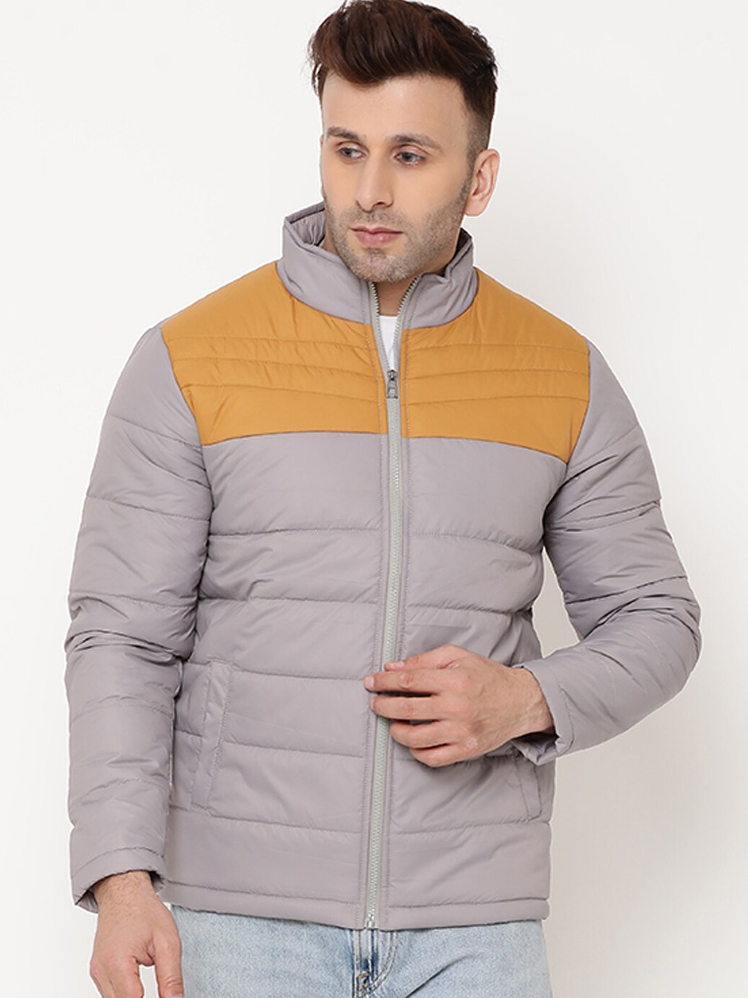 

9ty3ree Mock Collar Puffer Jacket, Grey