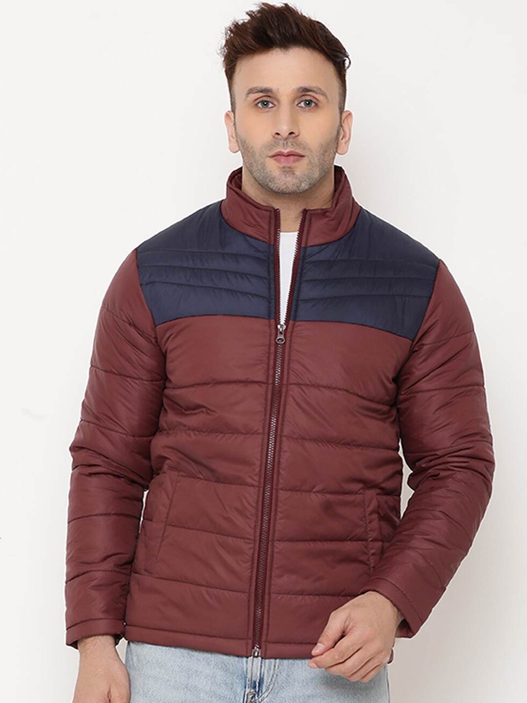 

9ty3ree Mock Collar Insulator Puffer Jacket, Maroon