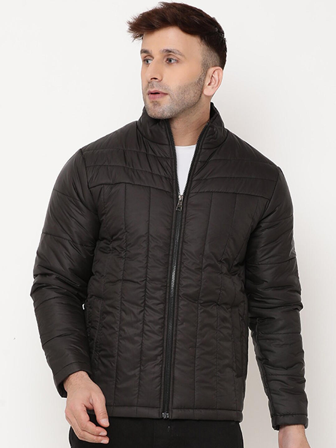 

9ty3ree Mock Collar Insulator Quilted Jacket With Zip Detail, Black