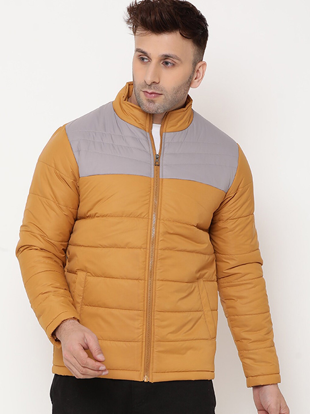 

9ty3ree Mock Collar Insulator Puffer Jacket, Mustard