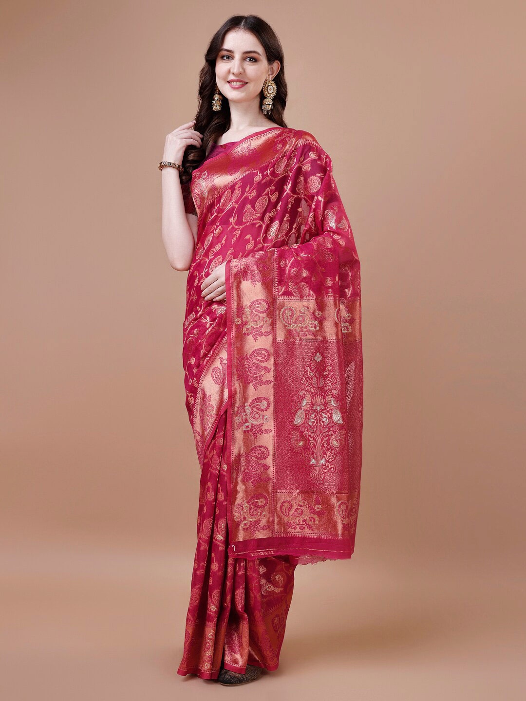 

MAGMINA Woven Design Zari Banarasi Saree, Pink