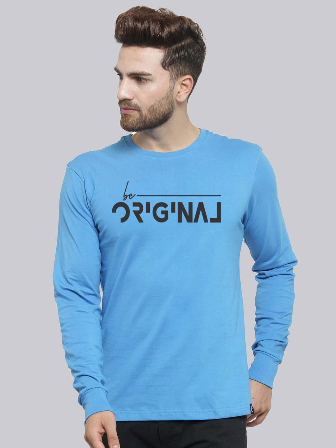 

Friskers Typography Printed Long Sleeve Pure Cotton Slim Fit T-shirt, Turquoise blue