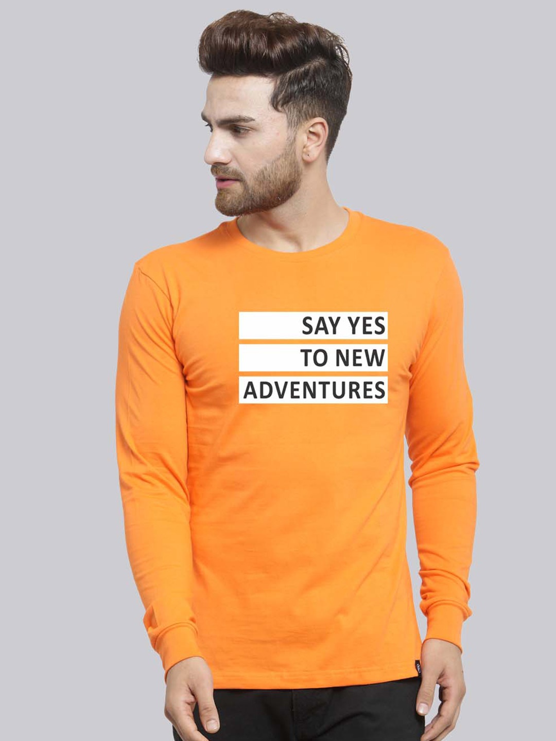 Friskers Typography Printed Bio Wash Slim Fit Pure Cotton T-shirt, Orange