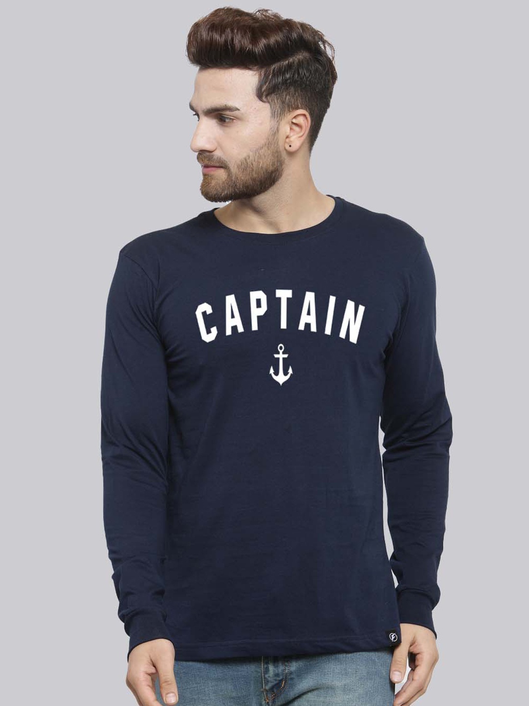 

Friskers Typography Printed Pure Cotton Slim Fit T-shirt, Navy blue