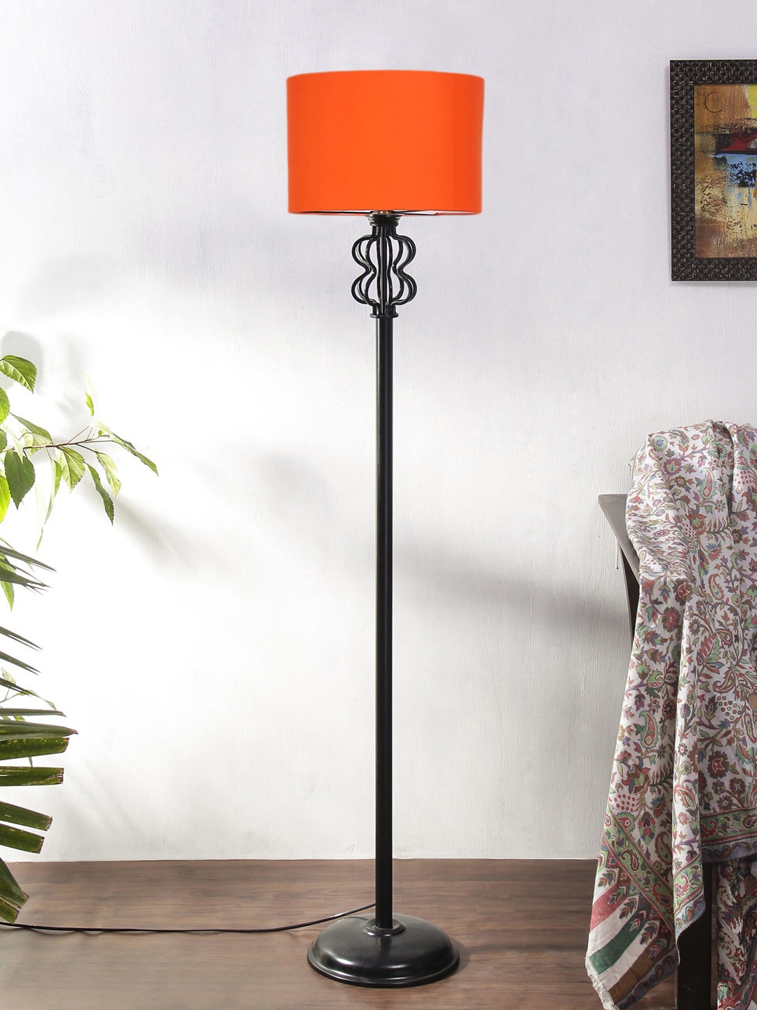 

Devansh Orange & Black Cotton Drum Snake Iron Basket Floor Lamp