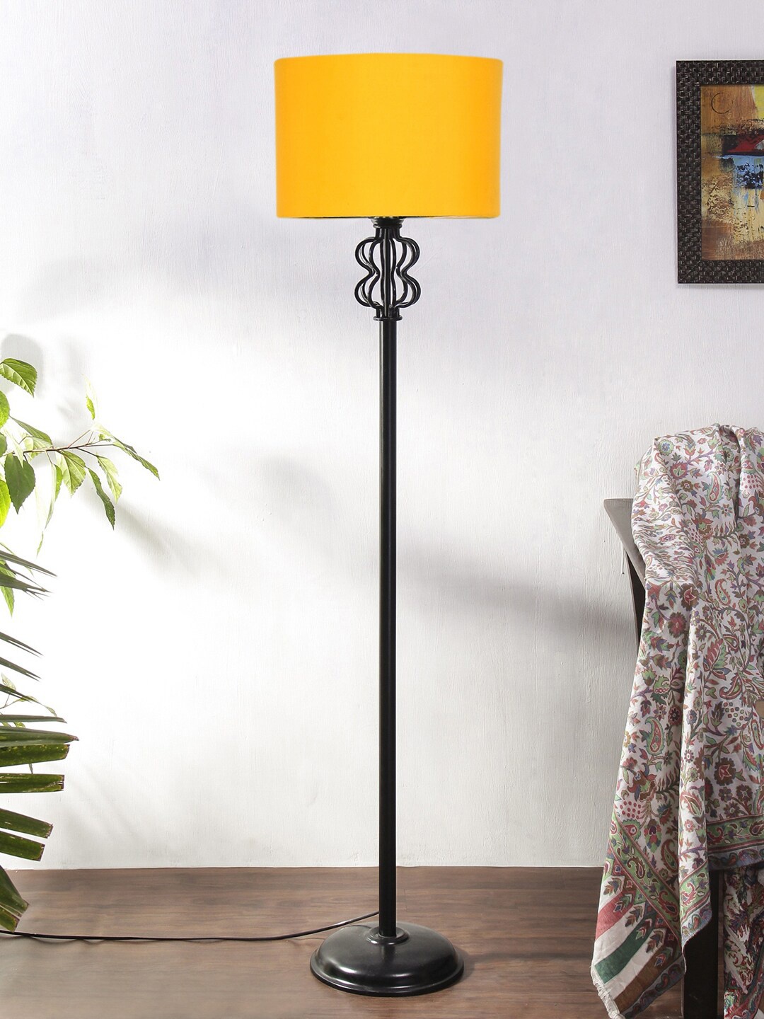 

Devansh Yellow Cotton Drum Snake Iron Basket Floor Lamp