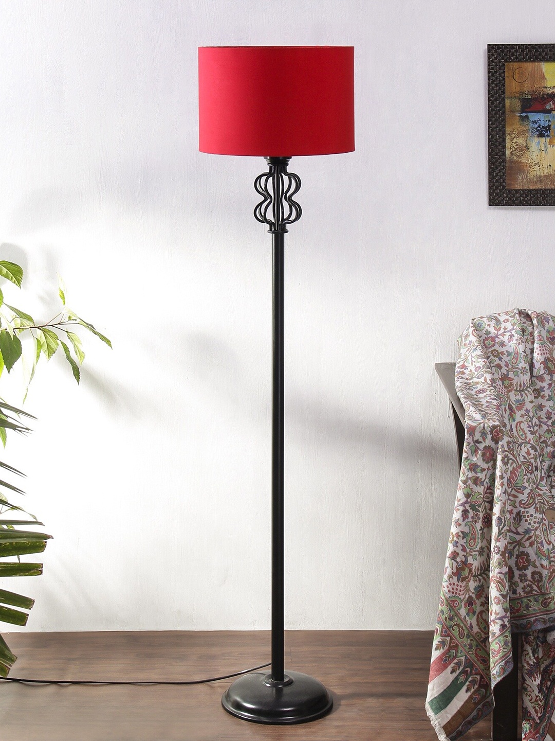 

Devansh Red Cotton Drum Snake Iron Basket Floor Lamp