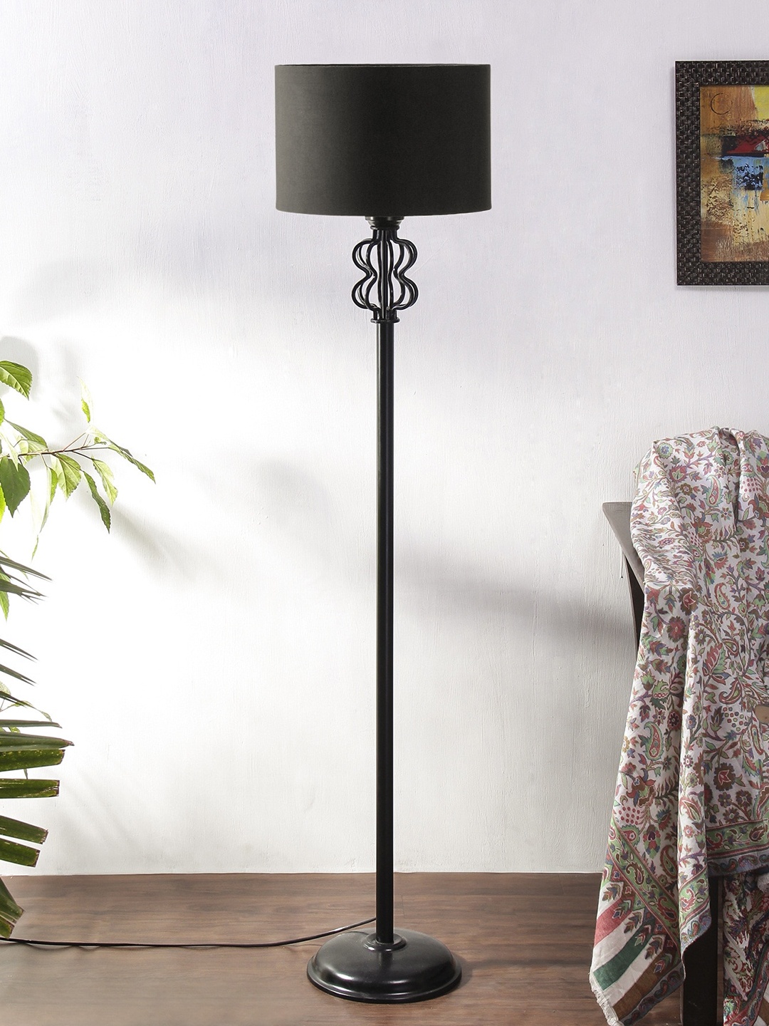 

Devansh Black Cotton Drum Snake Iron Basket Floor Lamp