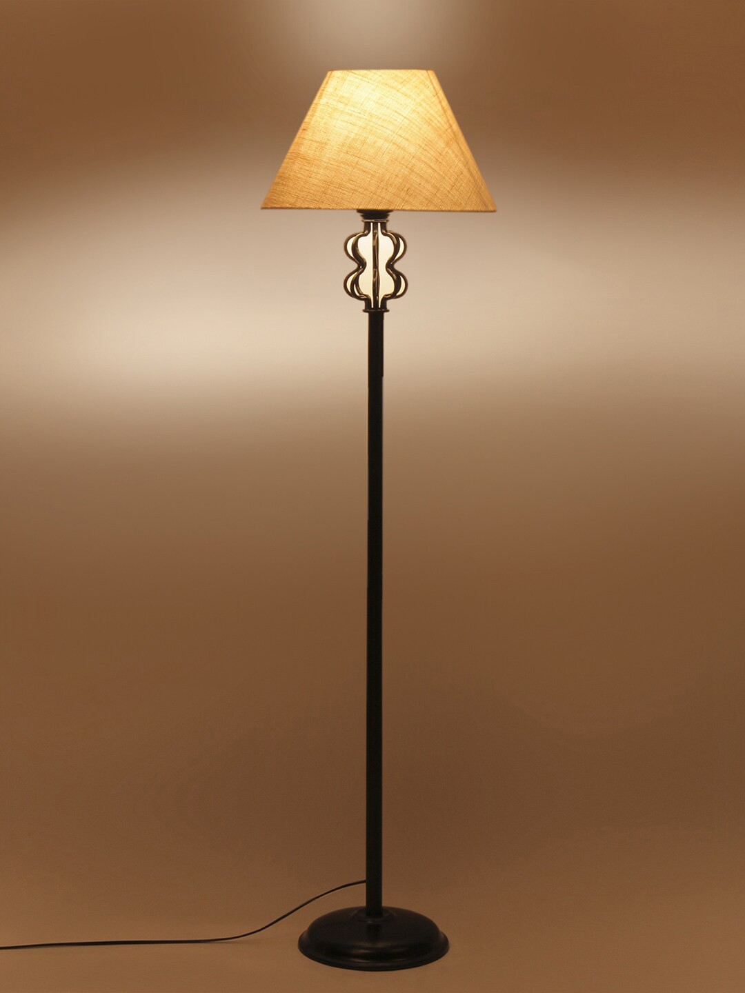 

Devansh White & Black Cotton Conical Snake Iron Basket Floor Lamp