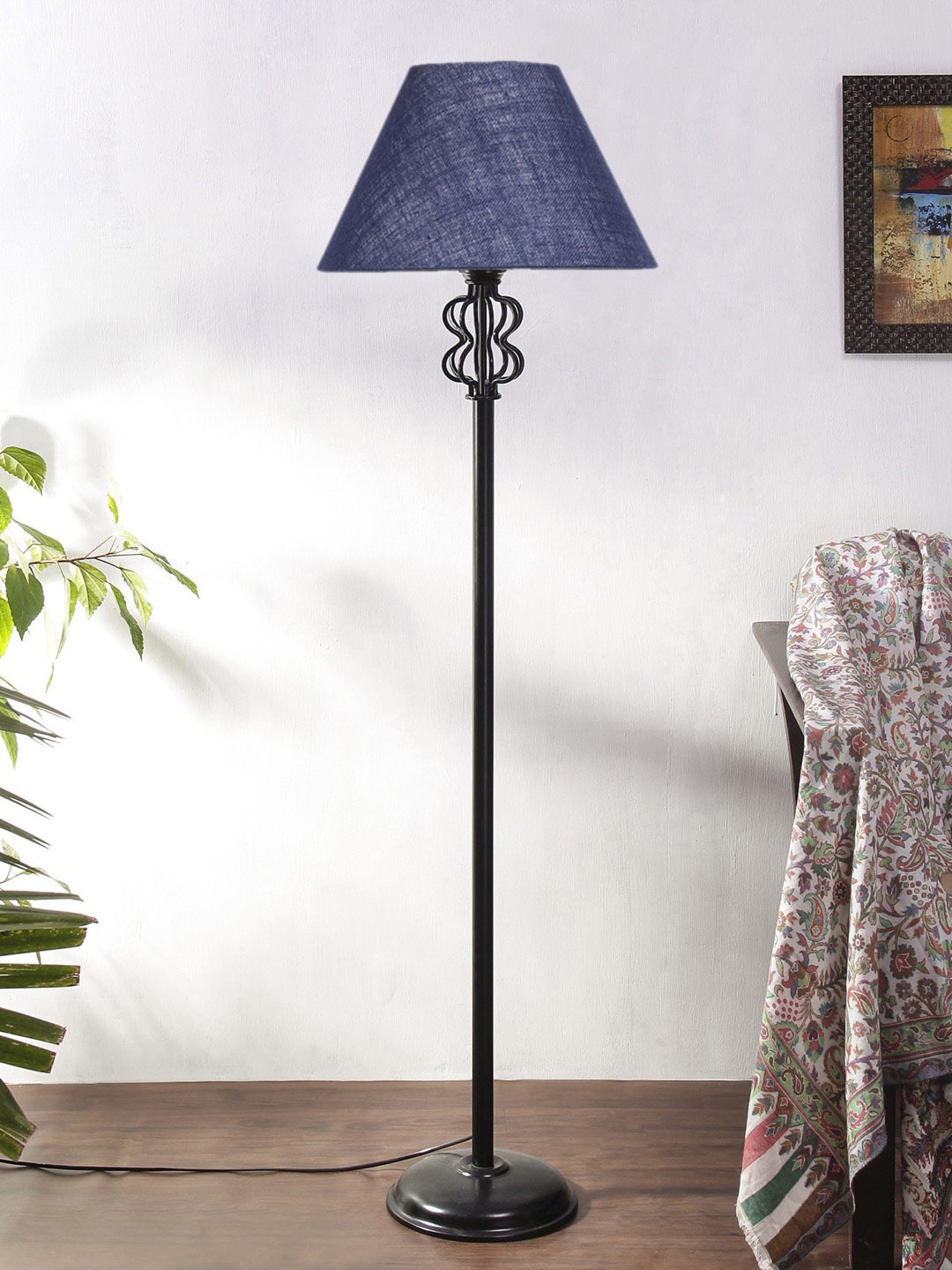 

Devansh Blue & Black Jute Snake Iron Basket Floor Lamp