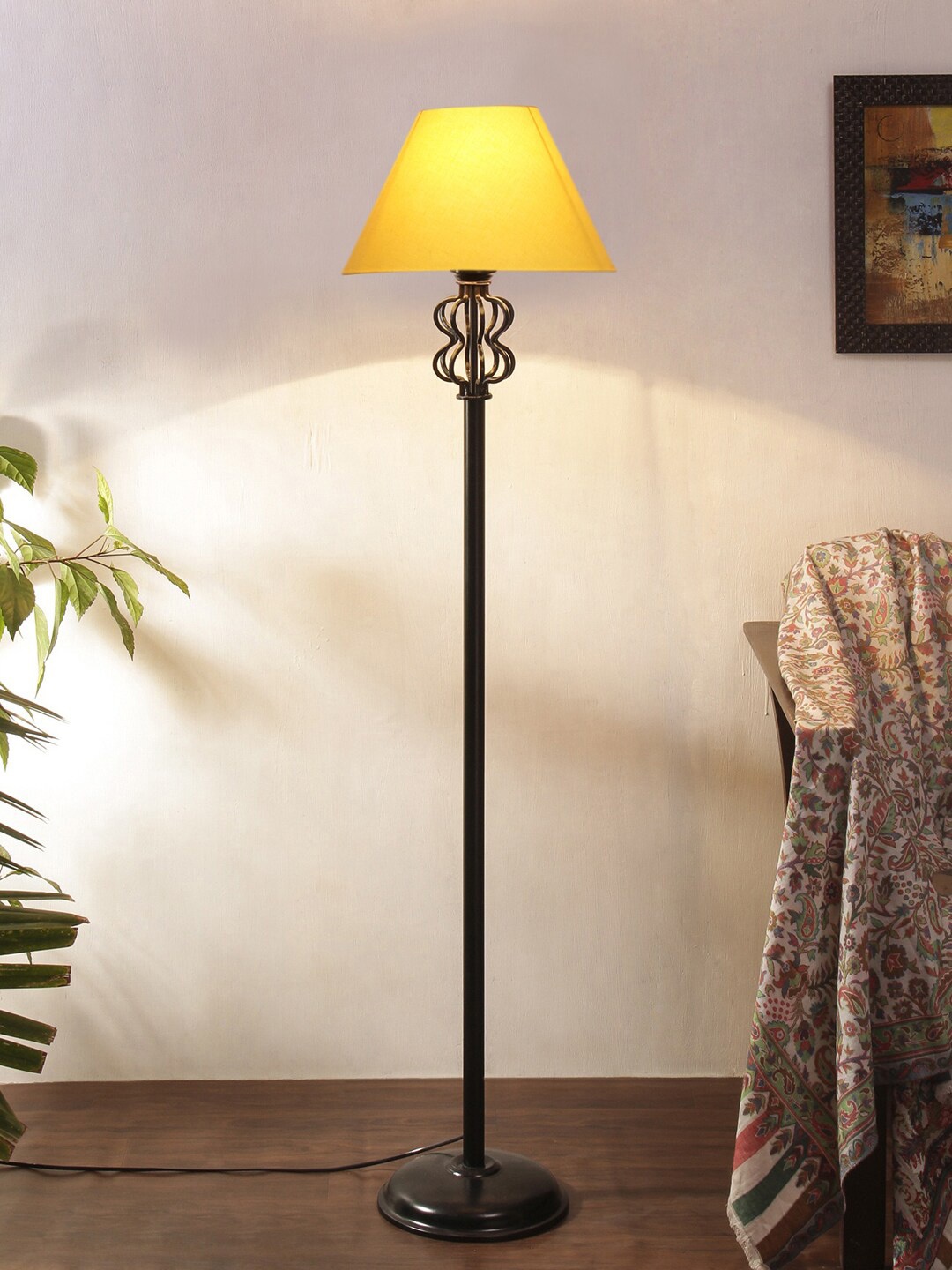 

Devansh Yellow & Black Cotton Conical Snake Iron Basket Floor Lamp