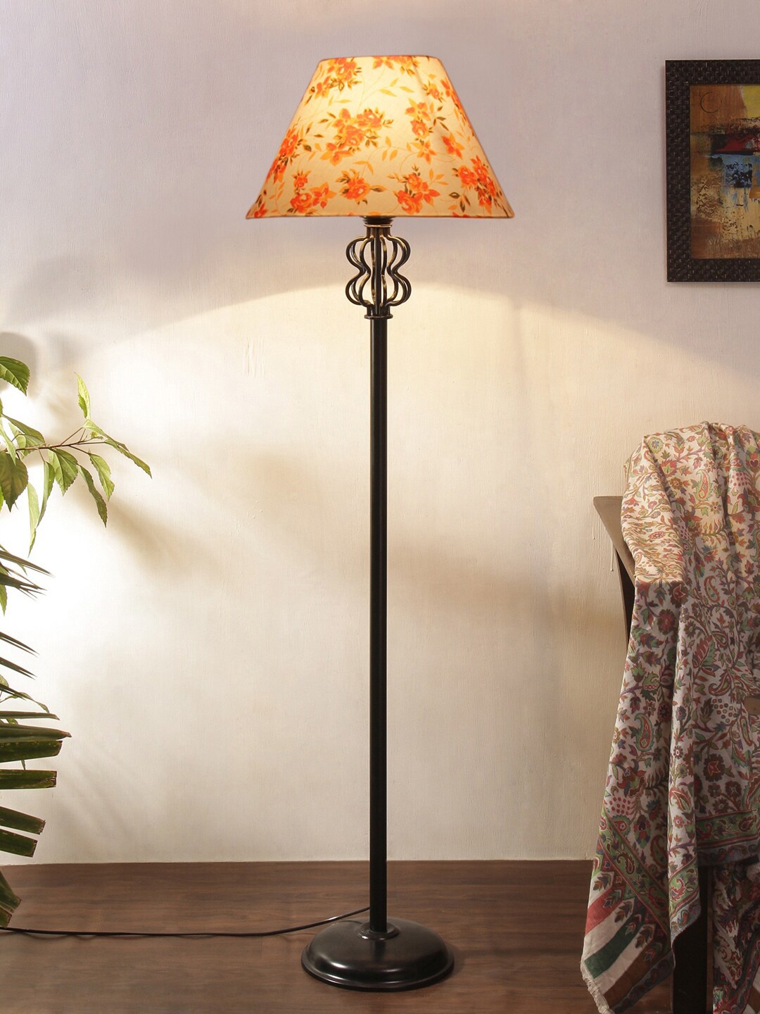 

Devansh White & Black Cotton Conical Snake Iron Basket Floor Lamp