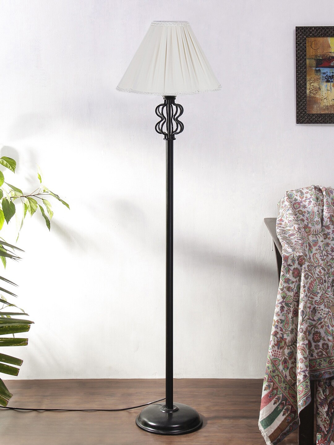 

Devansh White & Black Vintage Cotton Snake Iron Basket Floor Lamp