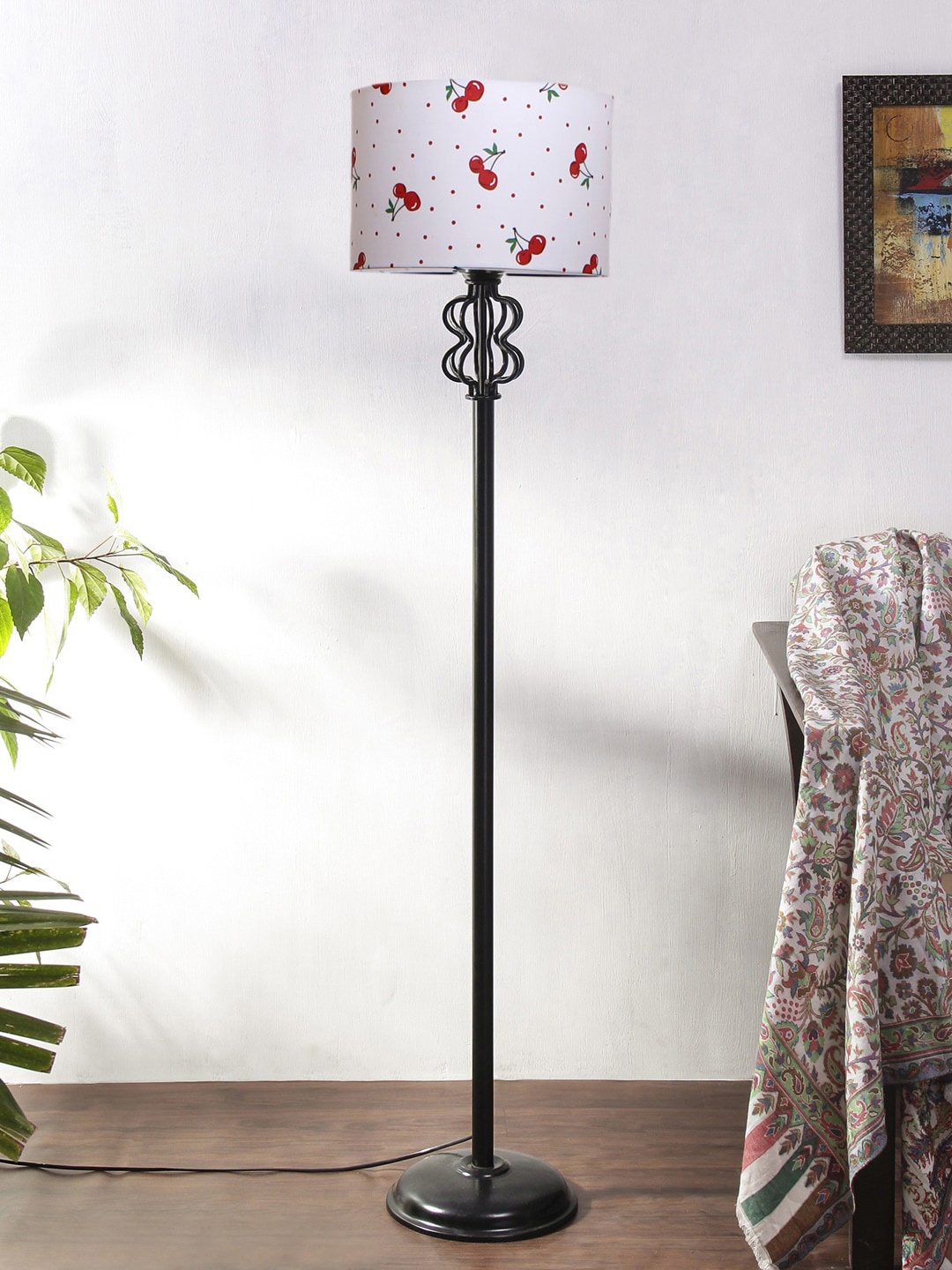 

Devansh White Cotton Drum Snake Iron Basket Floor Lamp