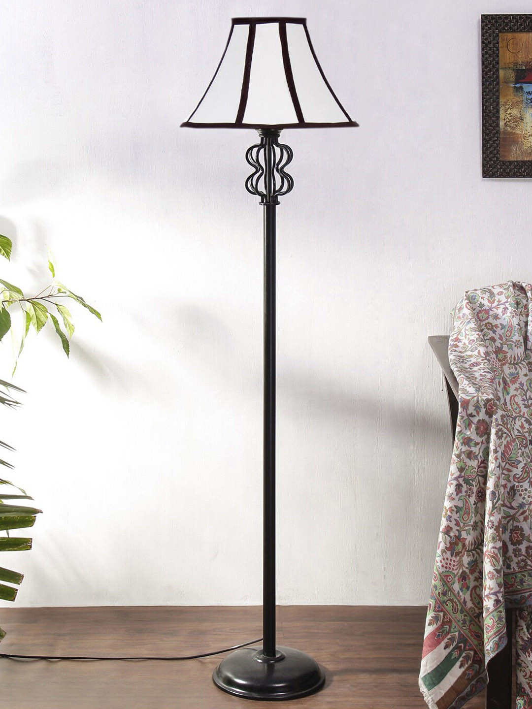 

Devansh White & Black Cotton Snake Iron Basket Floor Lamp