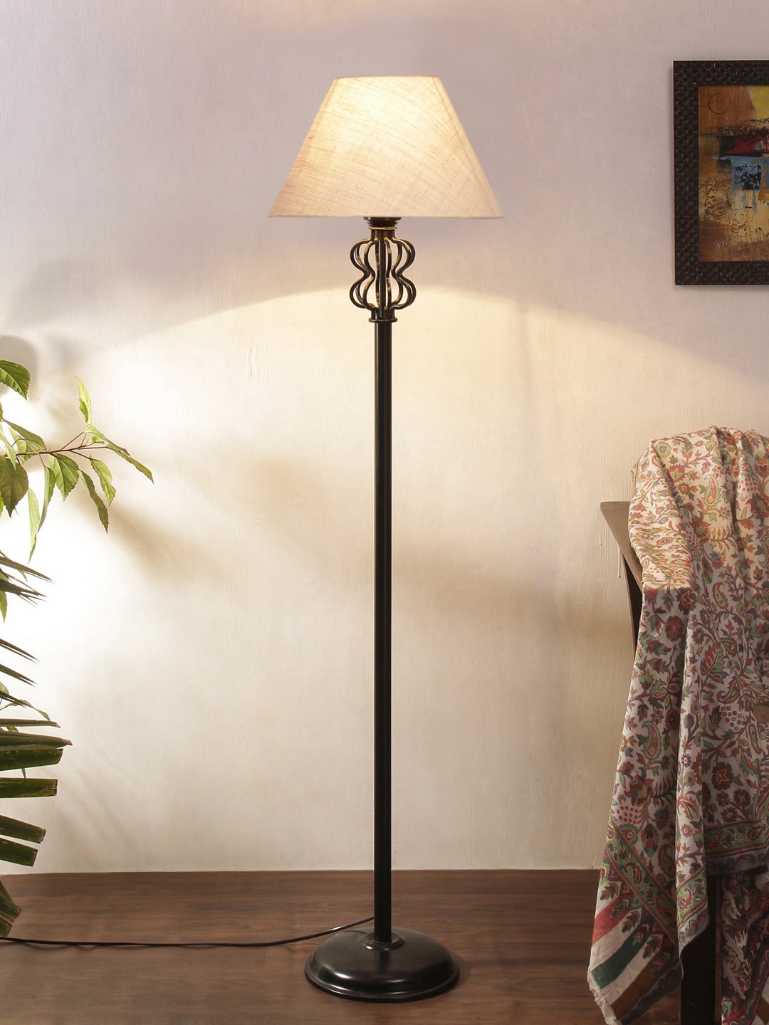 

Devansh White & Black Jute Conical Snake Iron Basket Floor Lamp