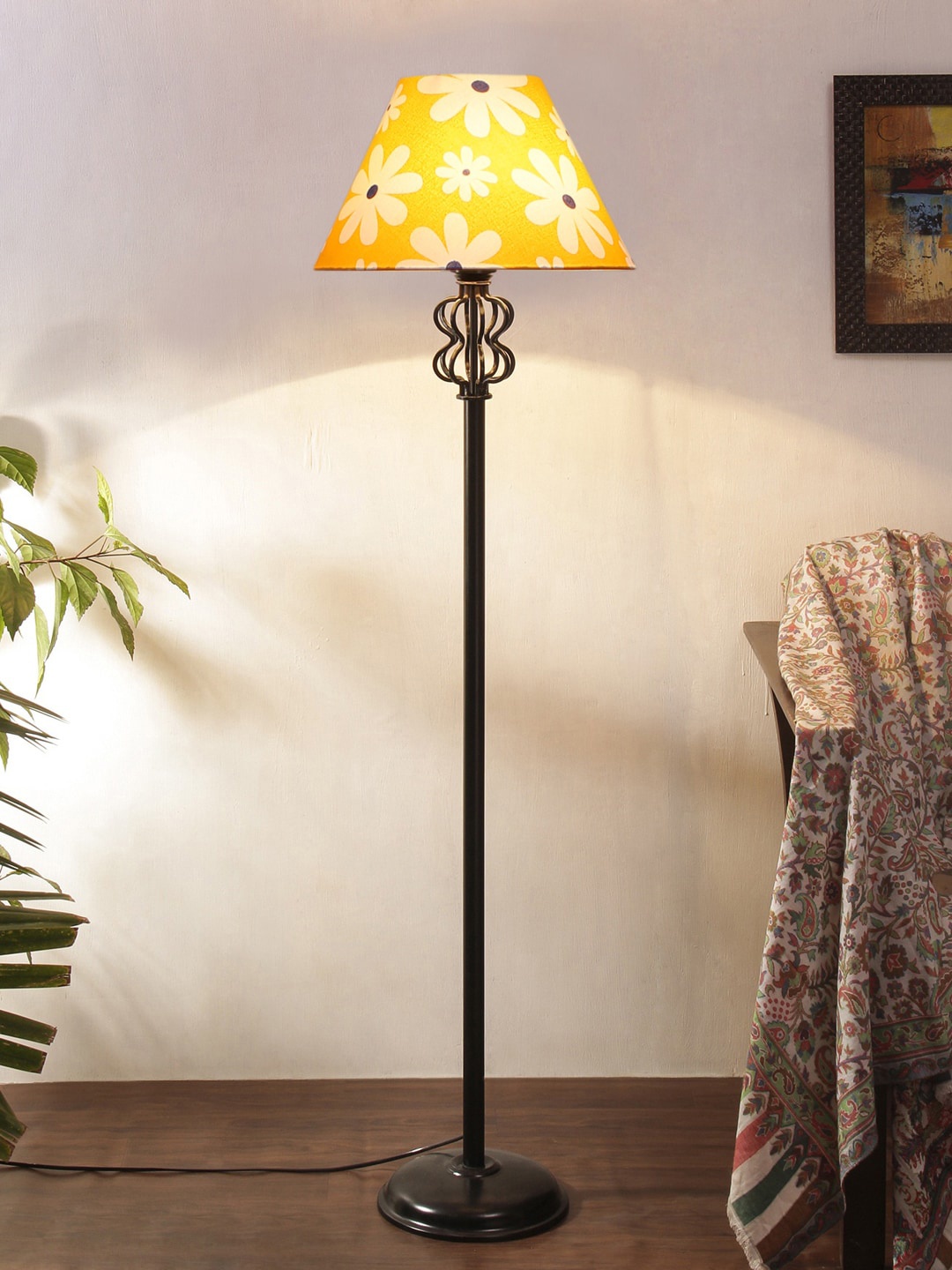 

Devansh Yellow & Black Cotton Conical Snake Iron Basket Floor Lamp