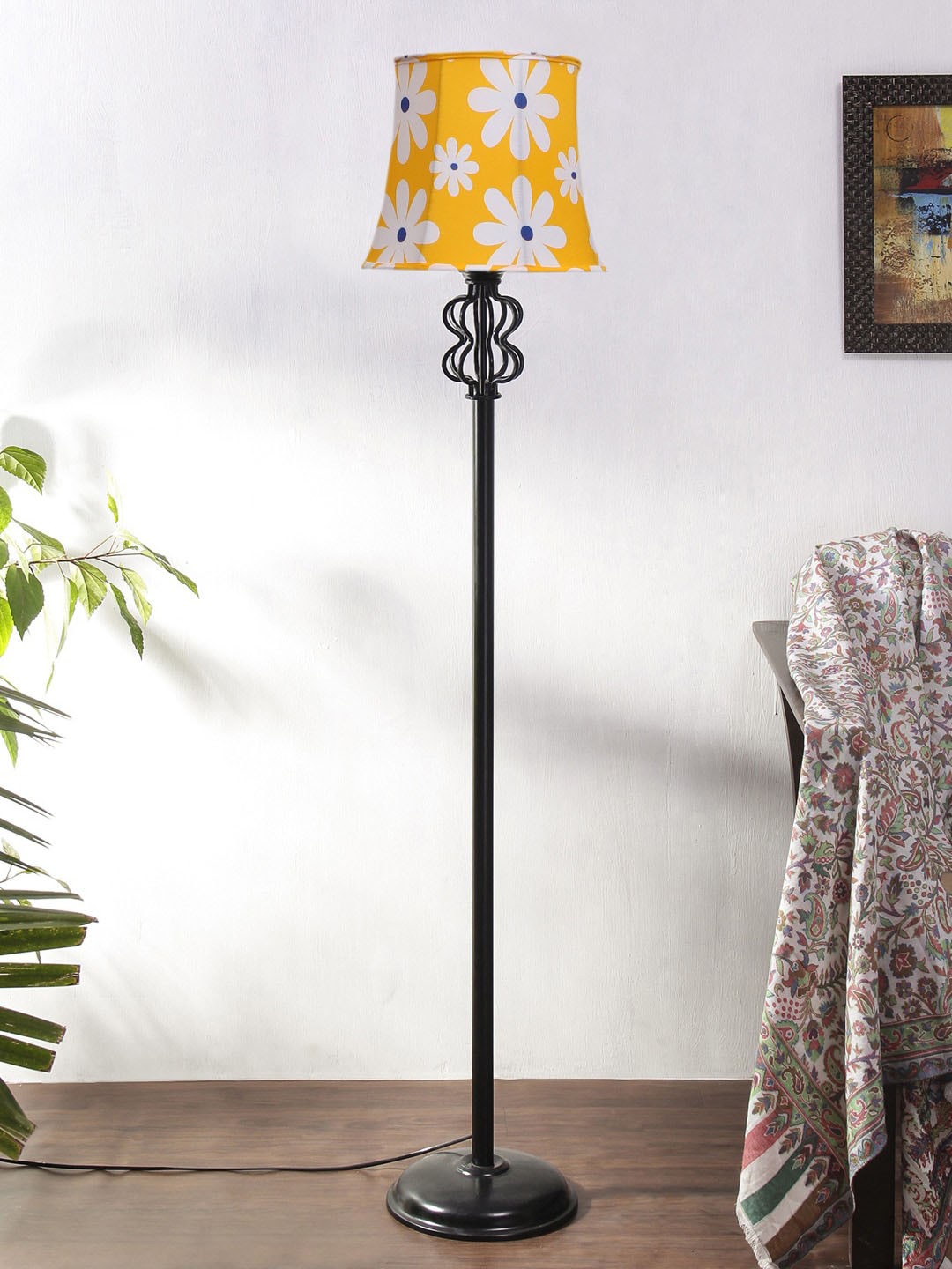 

Devansh Yellow Floral Printed Floor Lamp With Shade