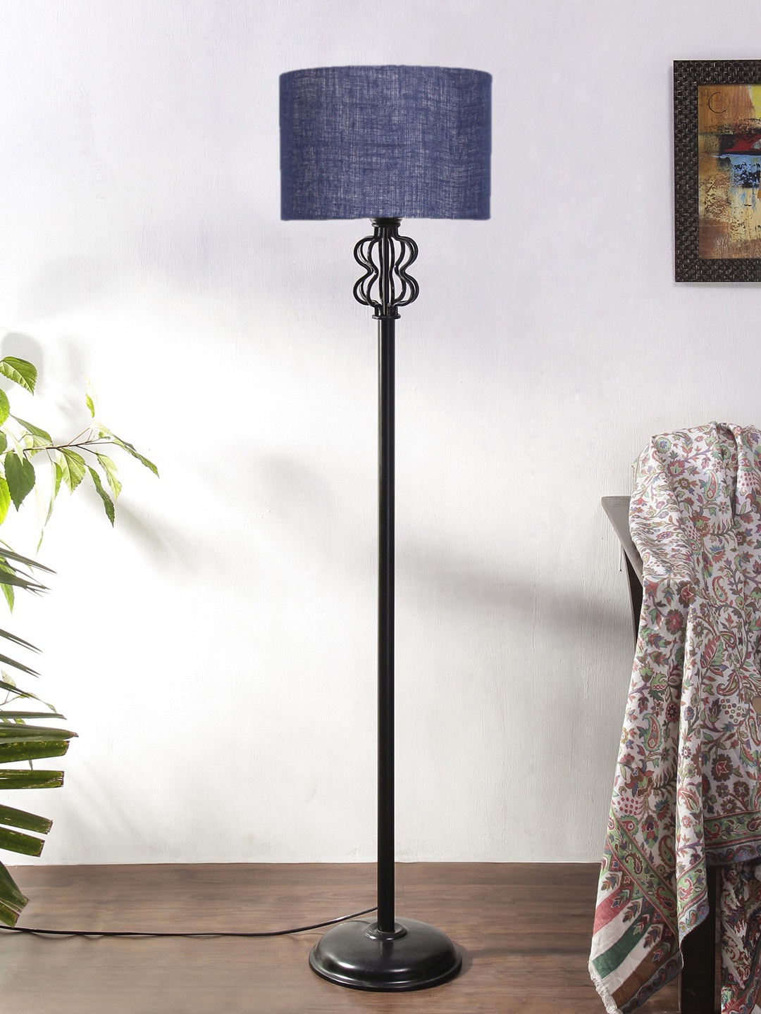 

Devansh White Jute Drum Snake Iron Basket Floor Lamp, Blue