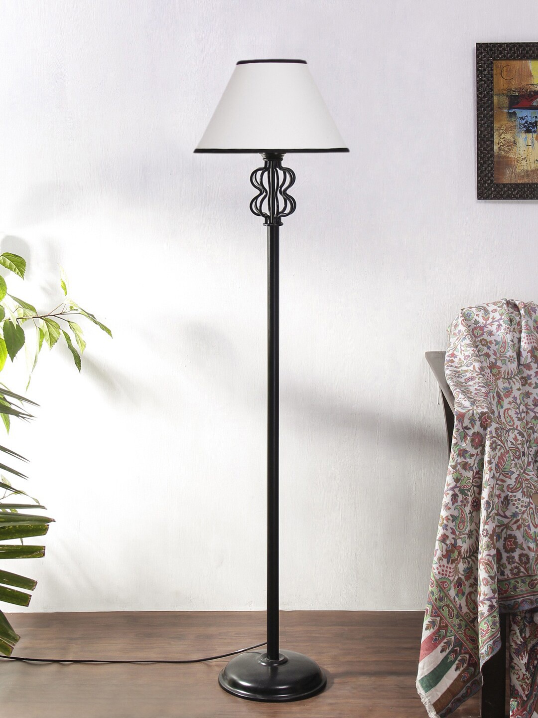 

Devansh White & Black Cotton Conical Snake Iron Basket Floor Lamp