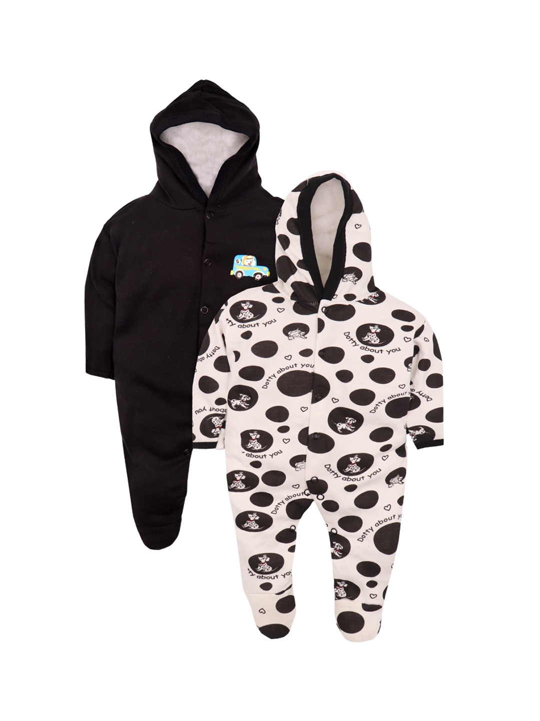 

BAESD Infants Pack Of 2 Printed Cotton Hooded Sleepsuits, Black