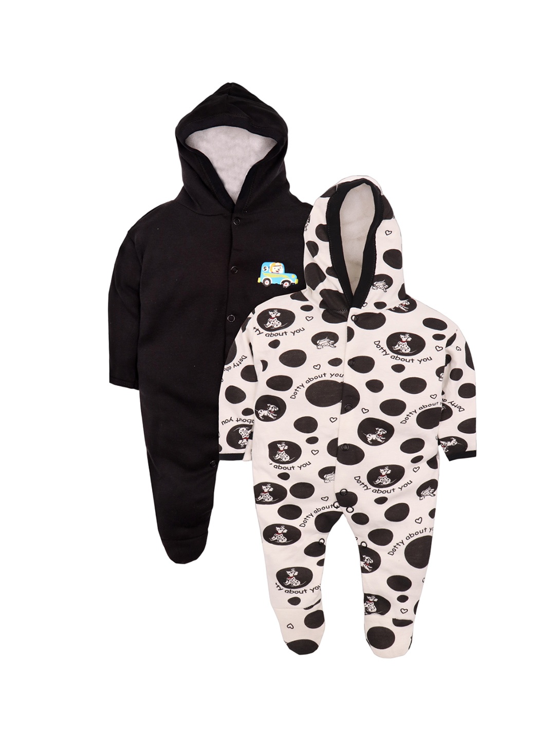 

BAESD Infants Pack Of 2 Printed Cotton Hooded Sleepsuits, Black