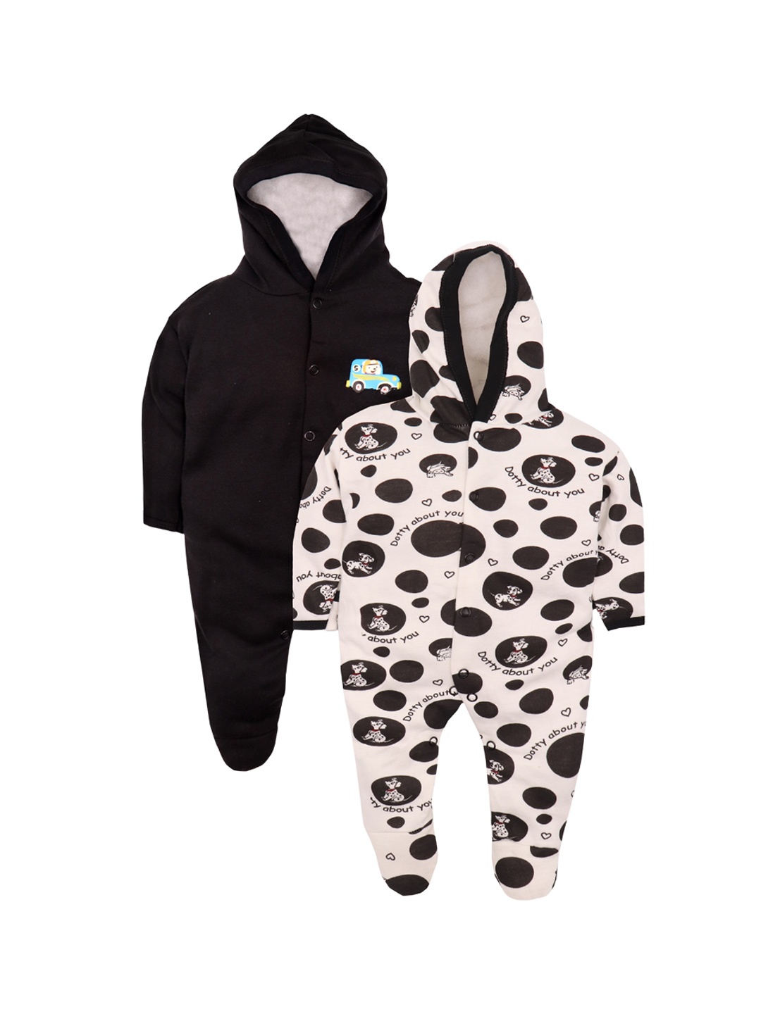 

BAESD Infants Pack Of 2 Printed Cotton Hooded Sleepsuits, Black