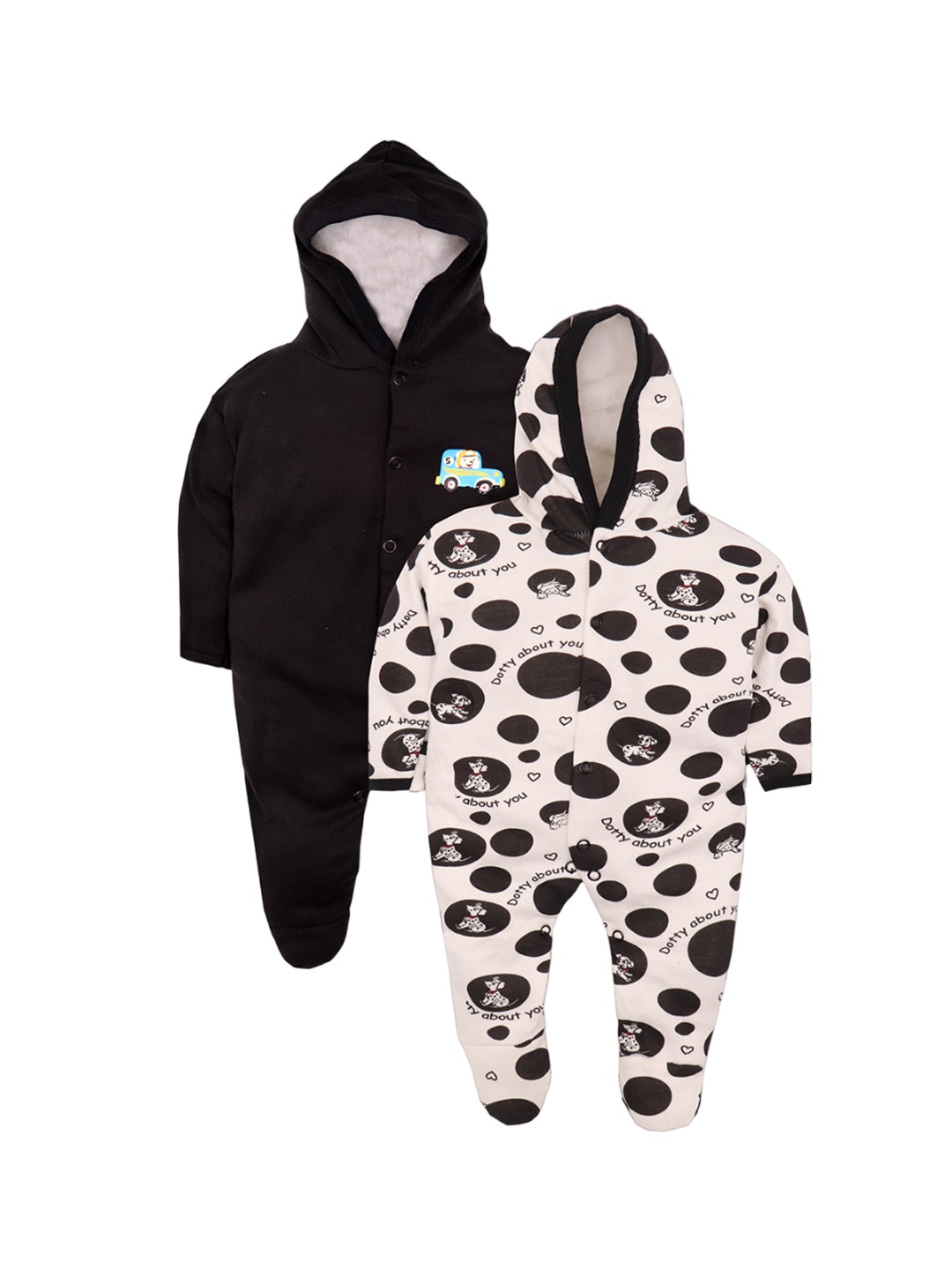 

BAESD Infants Pack Of 2 Printed Cotton Hooded Sleepsuits, Black