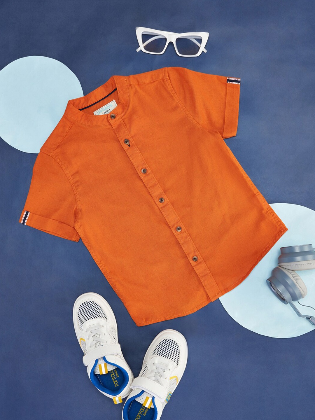 

Pantaloons Junior Boys Mandarin Collar Short Sleeves Cotton Casual Shirt, Rust