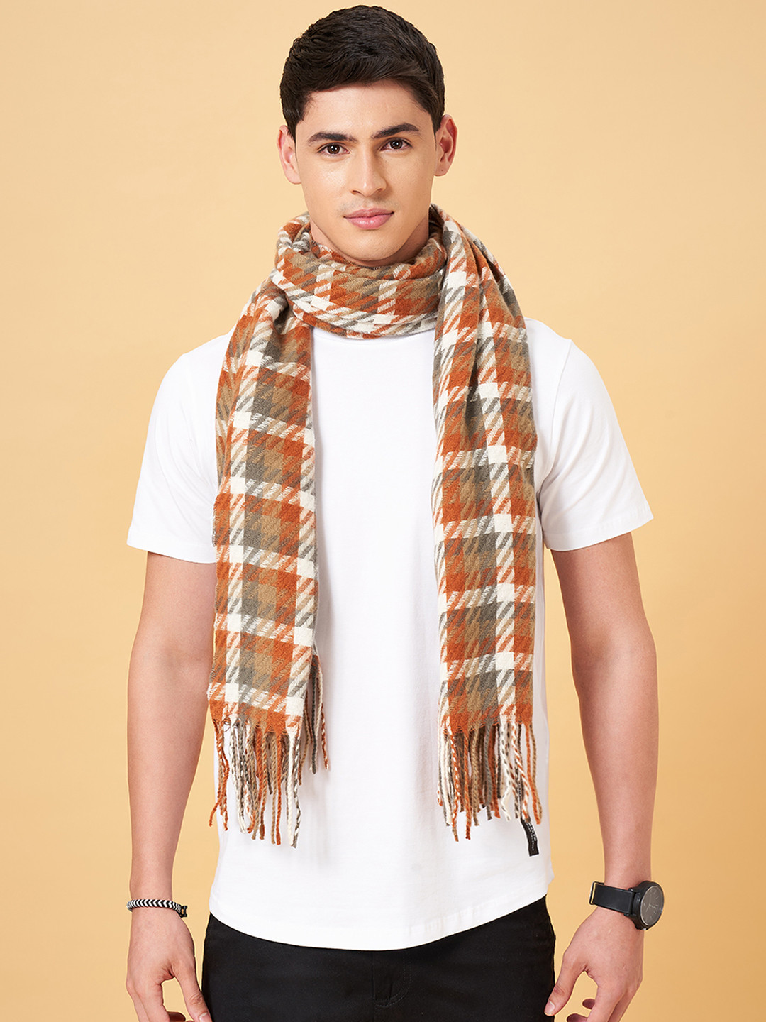 

BYFORD by Pantaloons Checked Tasselled Dupatta, Brown
