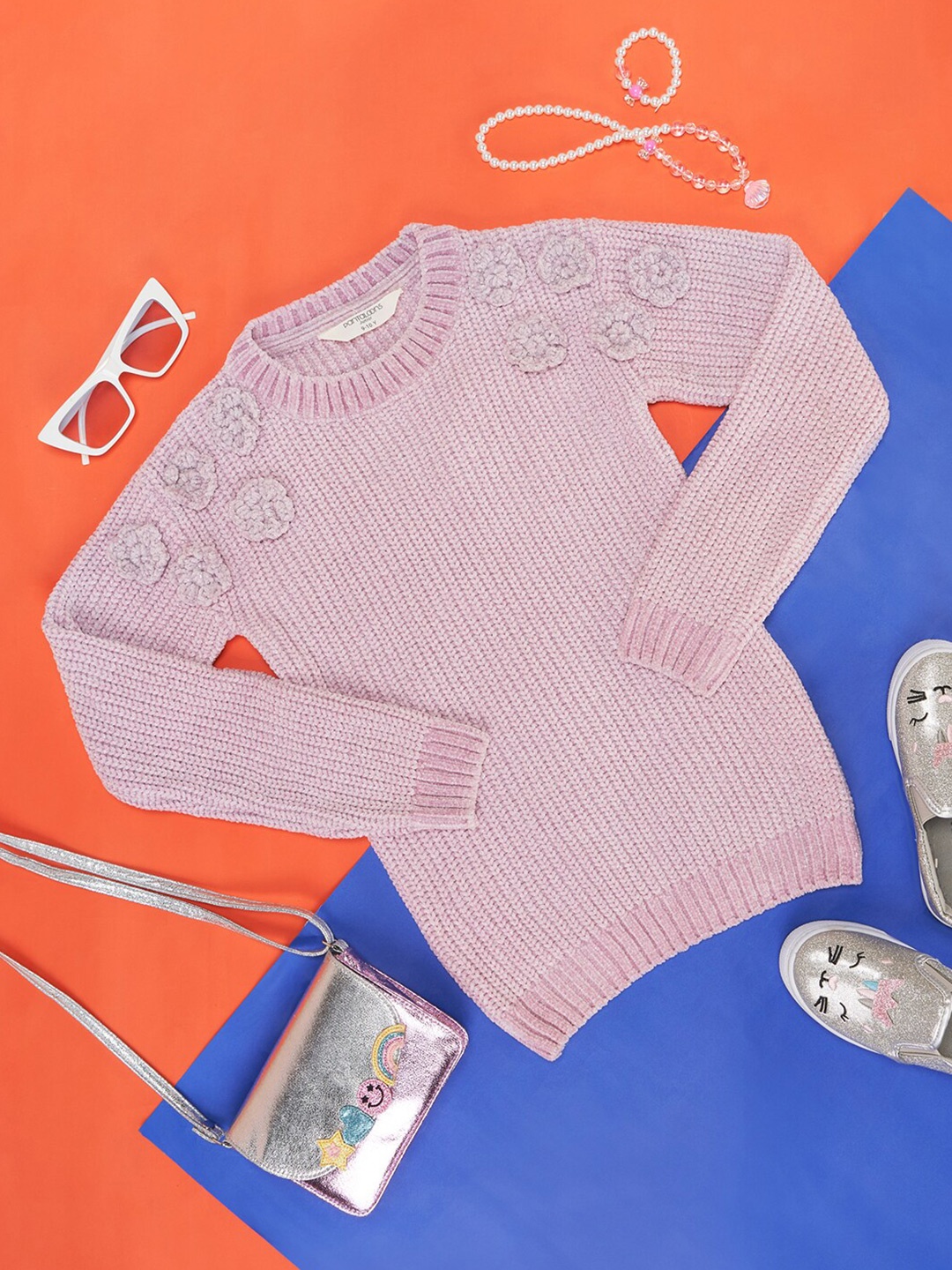 

Pantaloons Junior Girls Embroidered Pullover Sweater, Pink