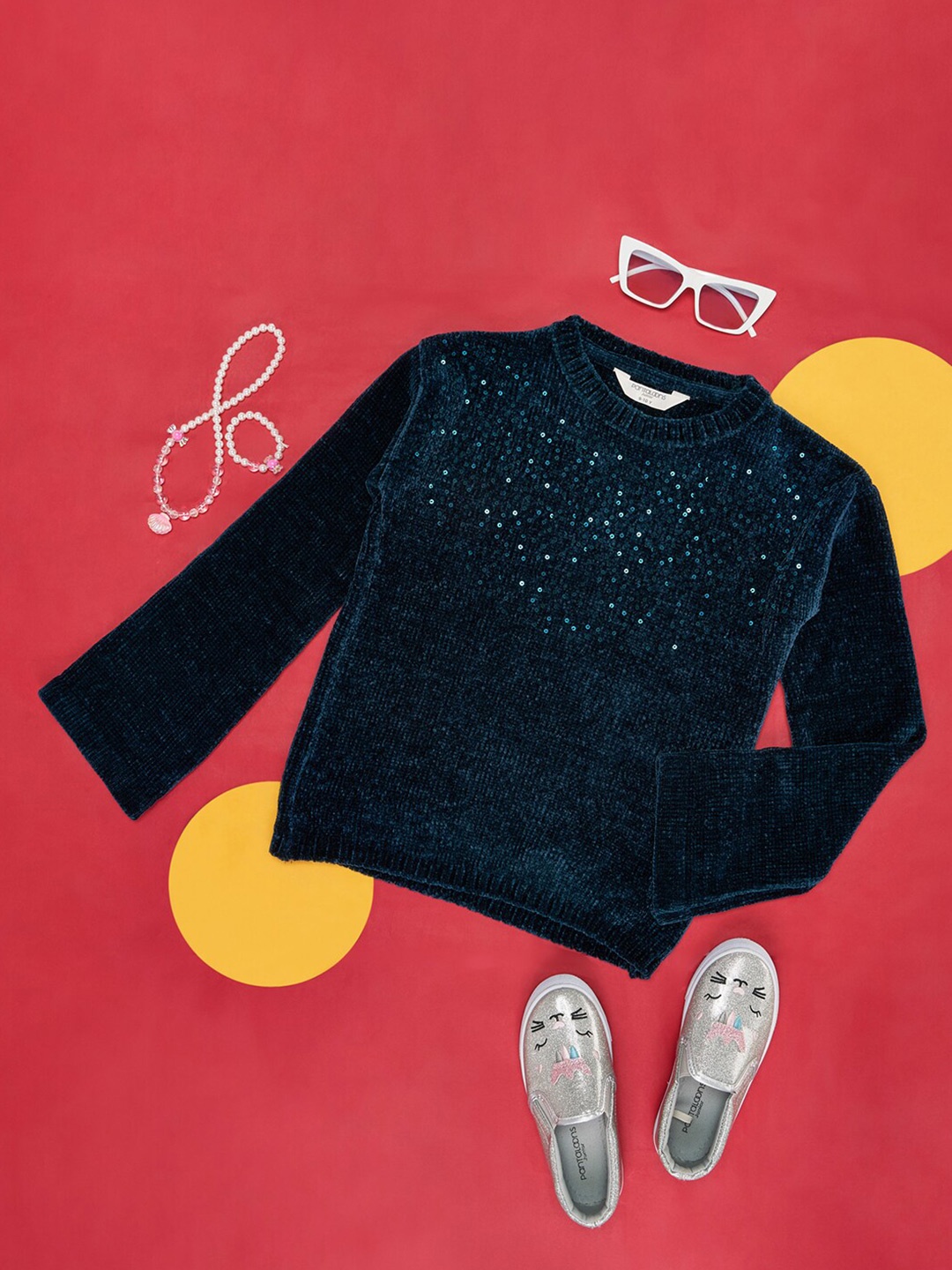 

Pantaloons Junior Girls Embellished Cotton Pullover Sweater, Teal