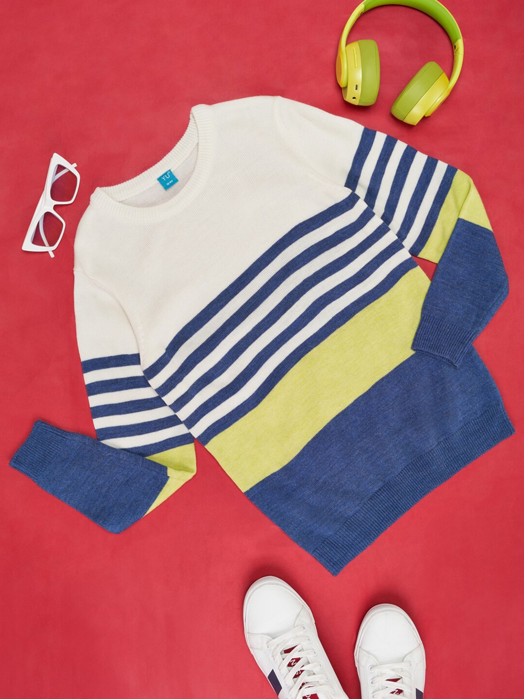 

YU by Pantaloons Boys Striped Acrylic Pullover, Off white