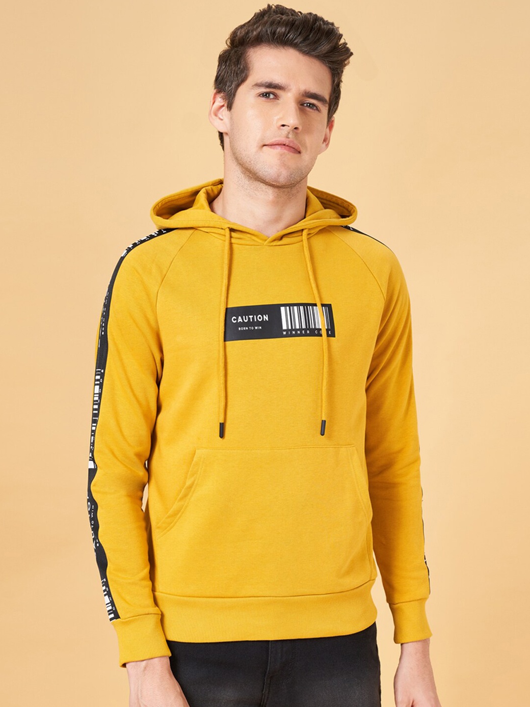 

YU by Pantaloons Graphic Printed Hooded Pullover Sweatshirt, Yellow