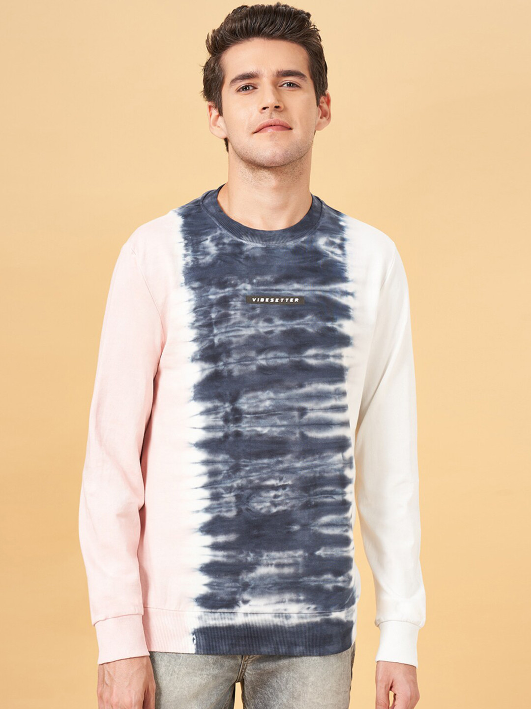 

YU by Pantaloons Abstract Printed Longline Pure Cotton Pullover Sweatshirt, Pink