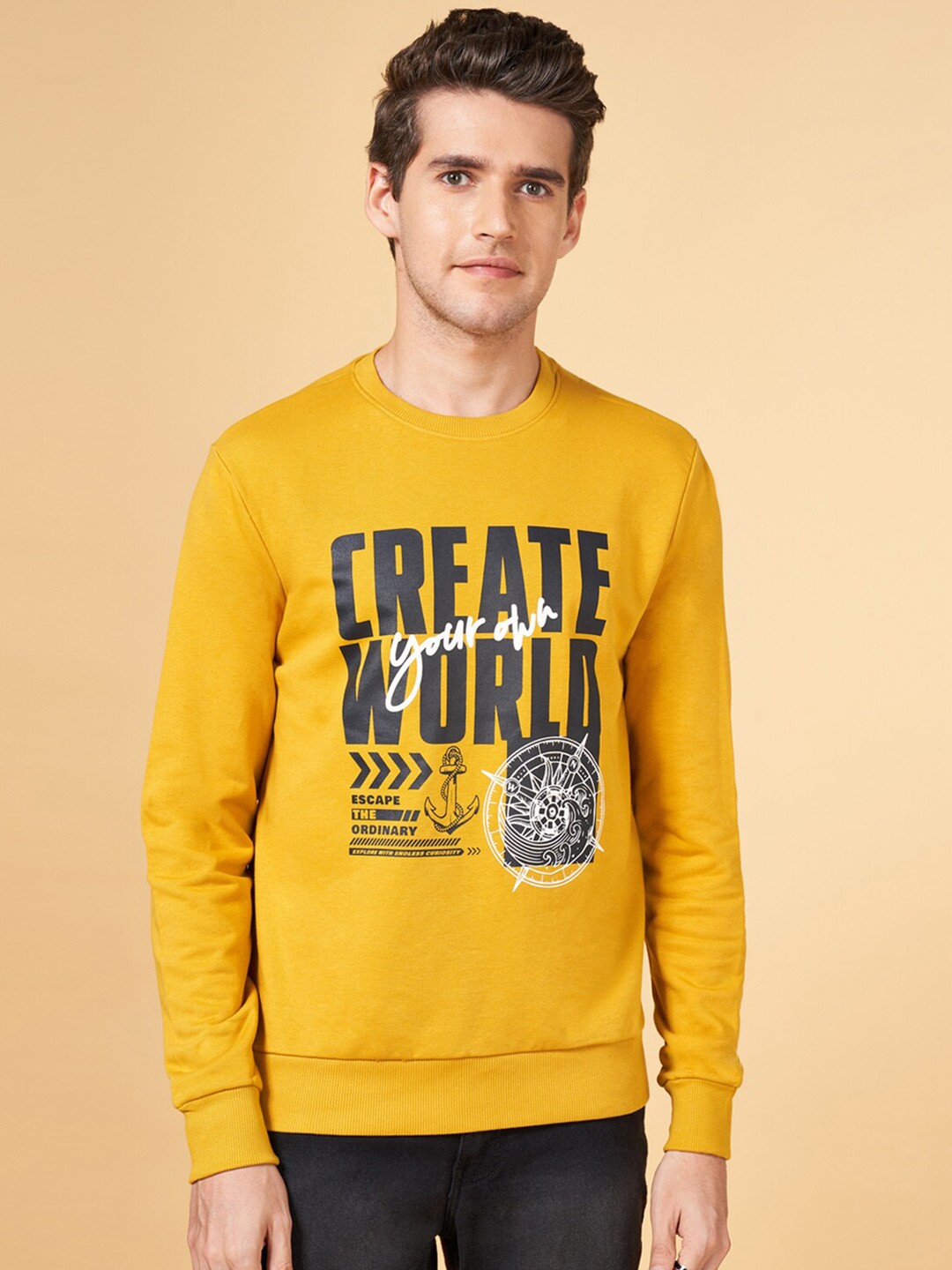 

YU by Pantaloons Typography Printed Cotton Sweatshirt, Yellow