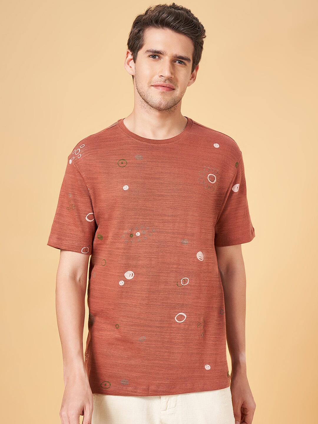 

7 Alt by Pantaloons Abstract Printed Relaxed Fit Cotton T-shirt, Rust