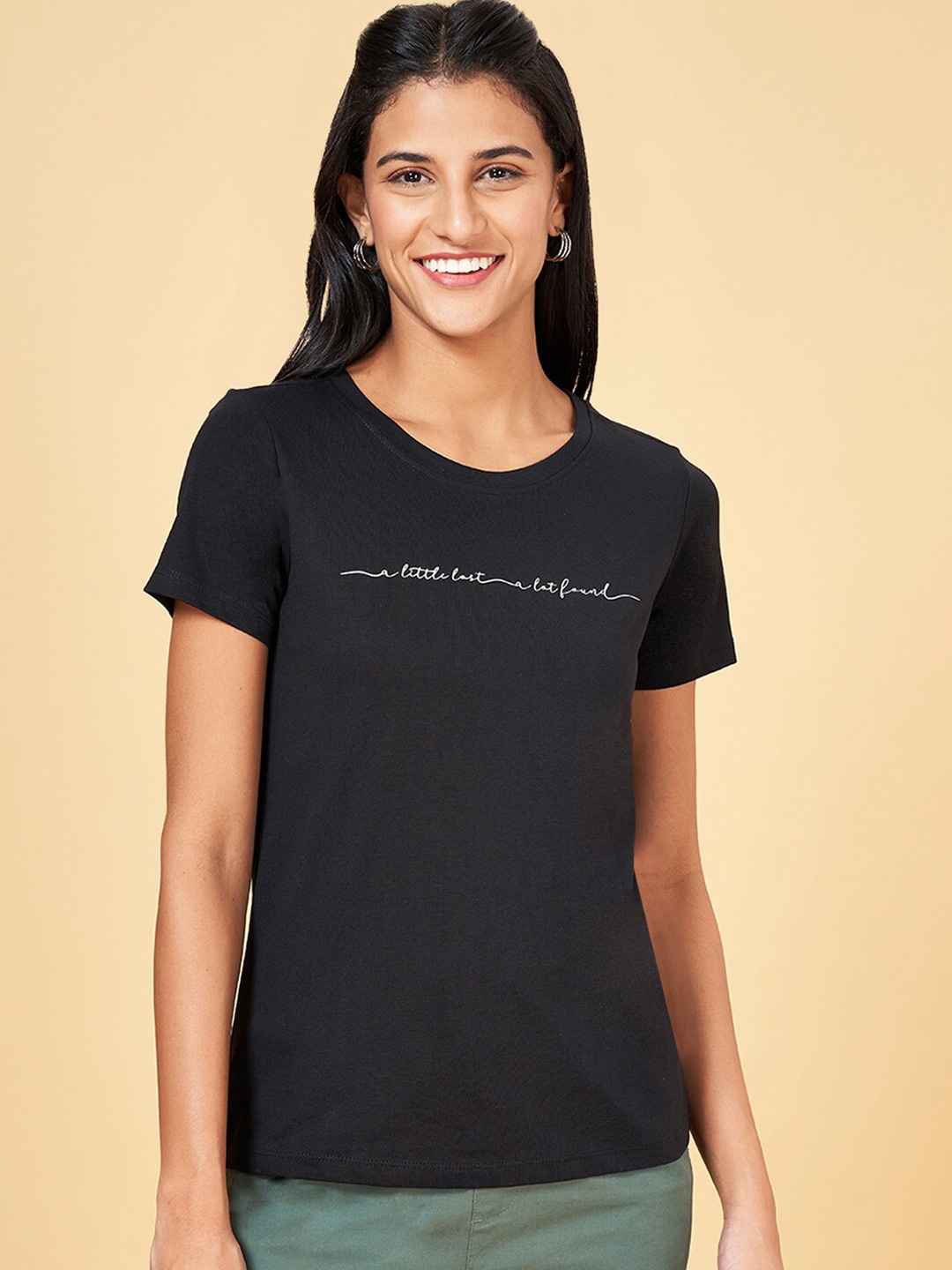

Honey by Pantaloons Typography Printed Regular Fit Cotton T-shirt, Black