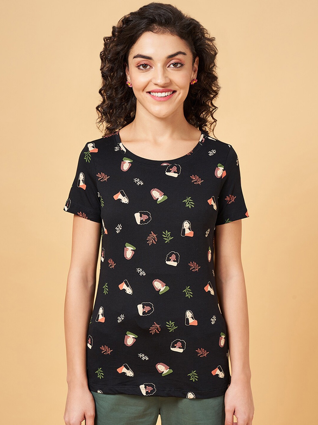 

Honey by Pantaloons Conversational Printed Cotton T-shirt, Black