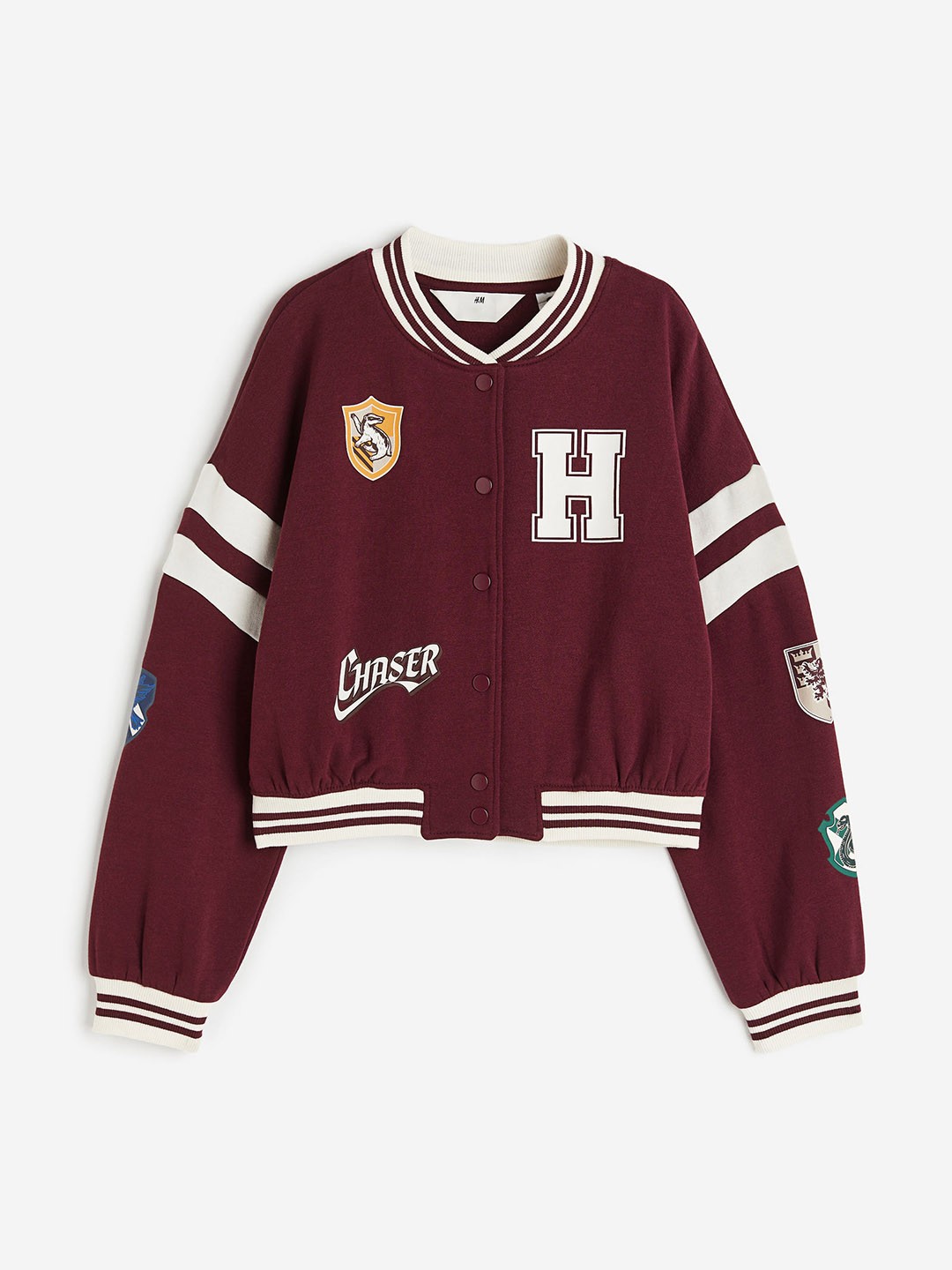 

H&M Girls Print-Motif Baseball Jacket, Maroon
