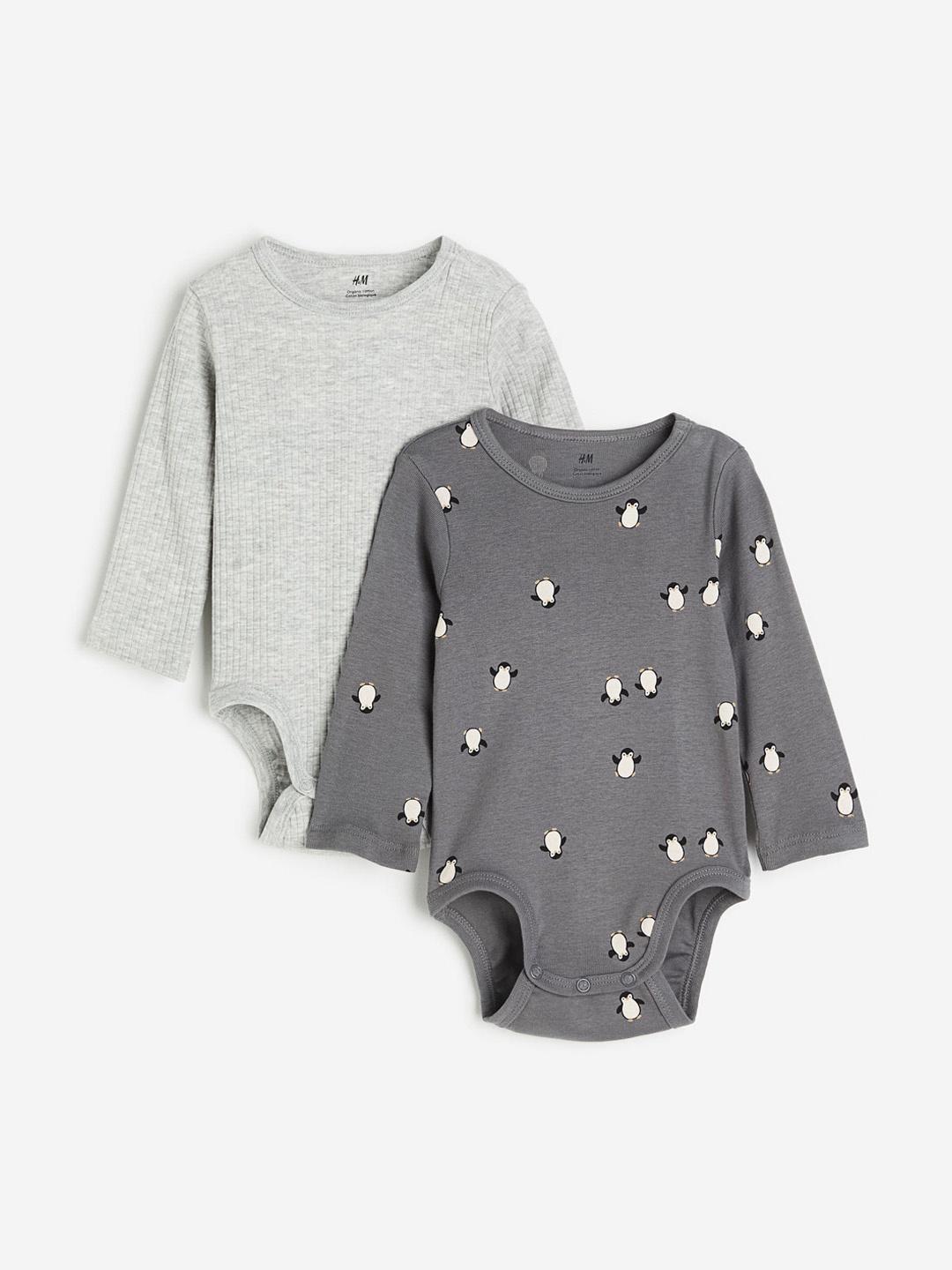

H&M Boys 2-Pack Long-Sleeved Bodysuits, Grey